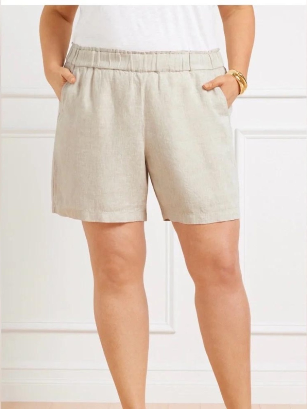 Talbots 100% Linen Pull-On Paperbag Shorts - Flax - Size XL